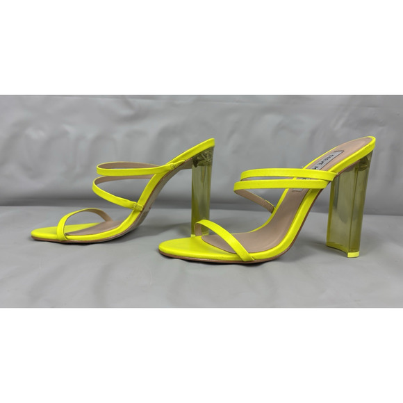 Steve Madden Radiance Strappy Heels Womens 6.5M Neon Yellow Transparent Heel - Picture 2 of 13